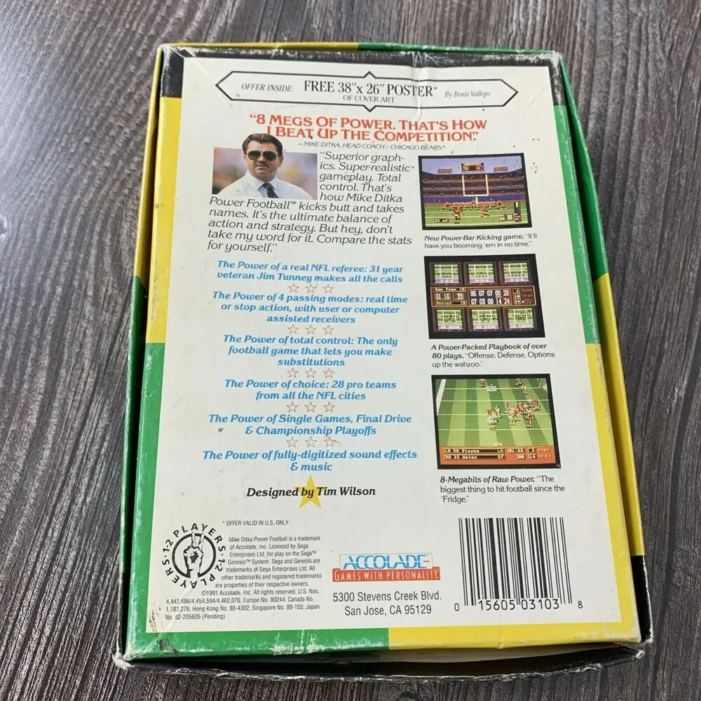 MIKE DITKA POWER FOOTBALL SEGA GENESIS With Box‎ VIDEO GAME